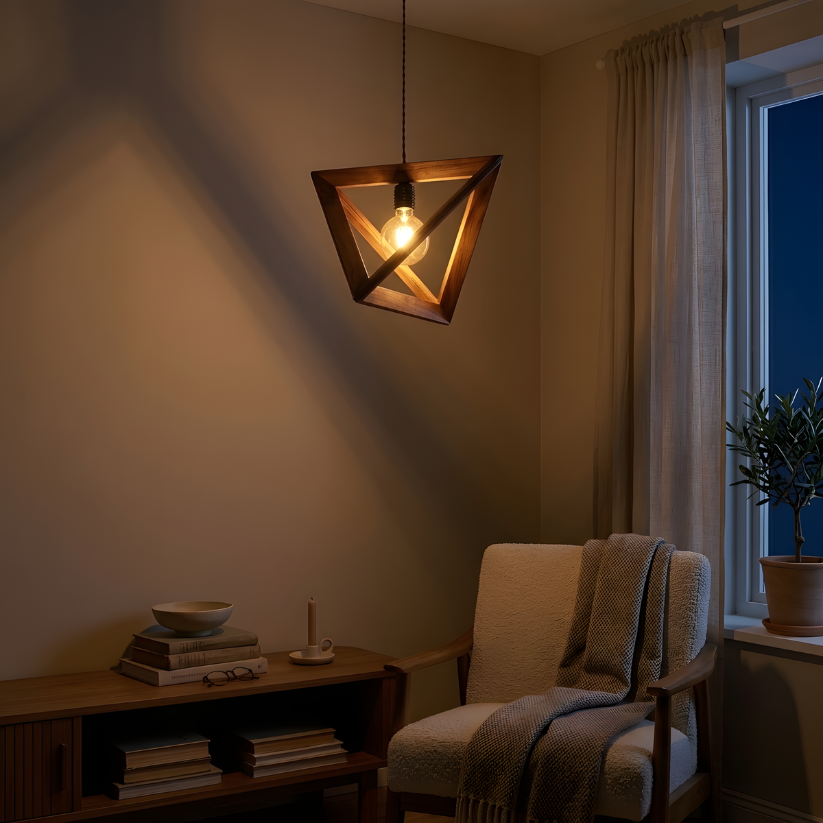 Solmena suspension bois sculpté, chambre