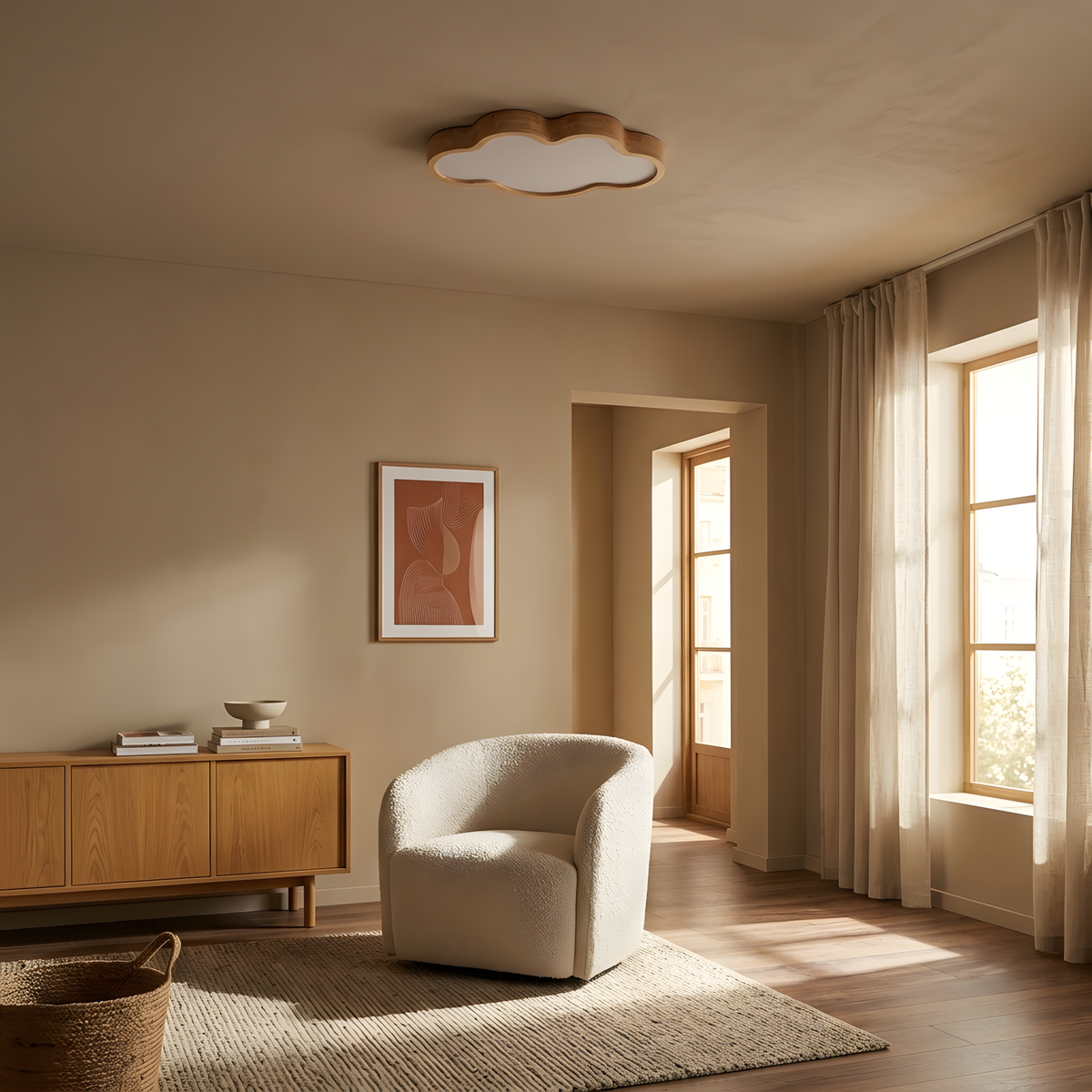 Solune plafonnier bois scandinave, lumière du jour