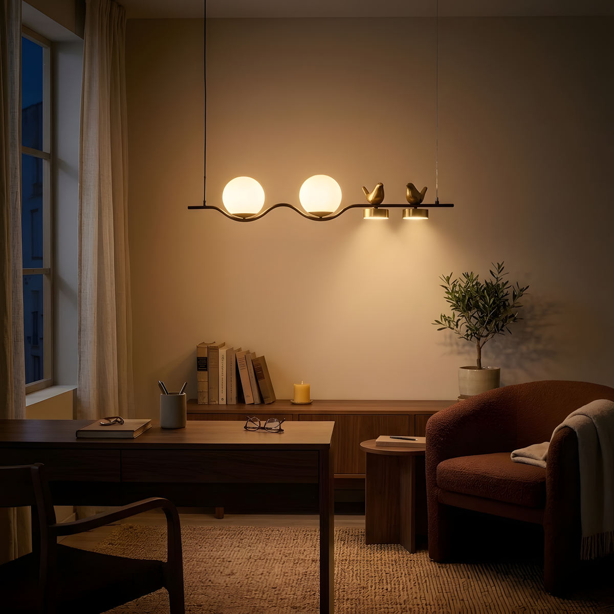Solverin suspension deux globes laiteux, salon