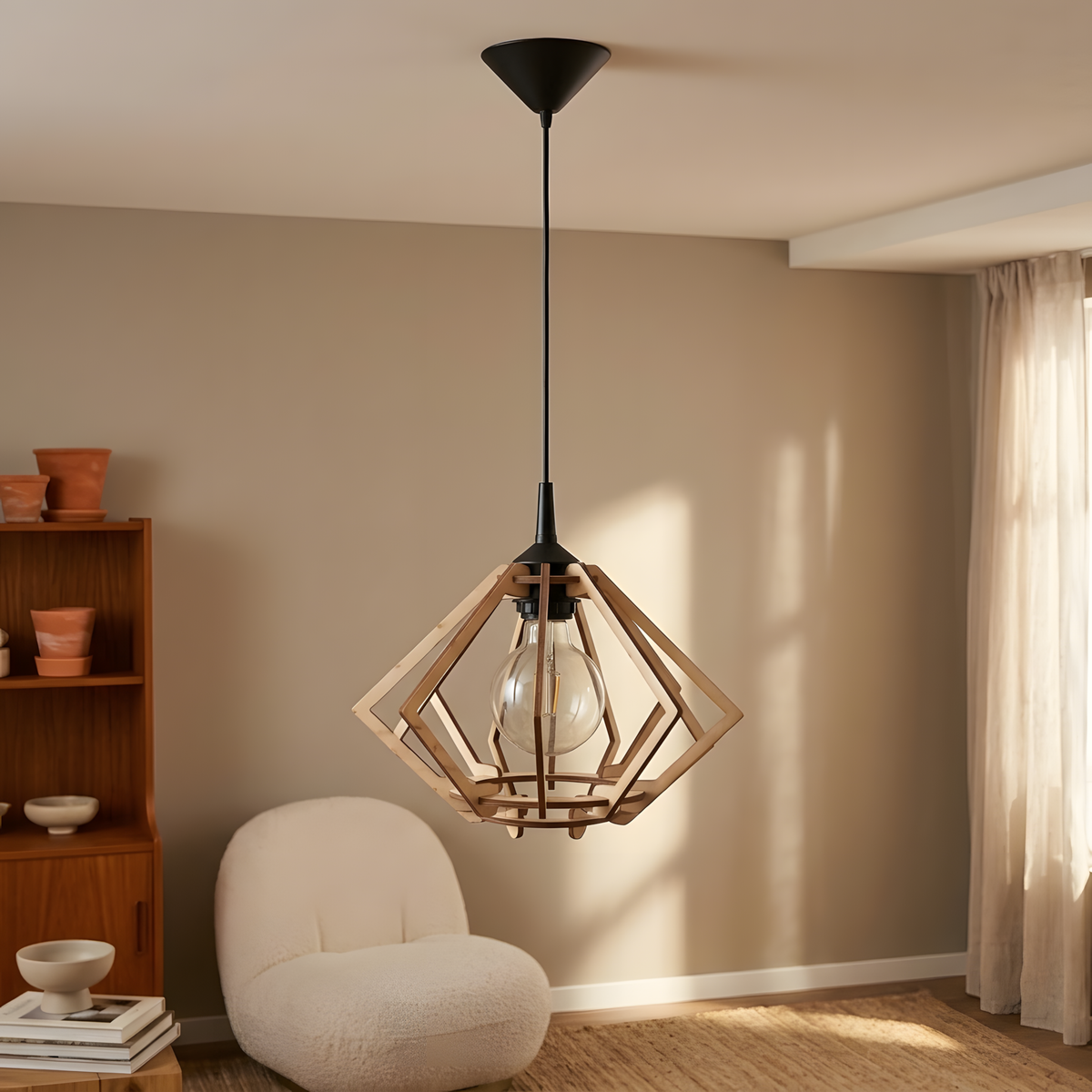 Soraline suspension bois naturel, coin lecture