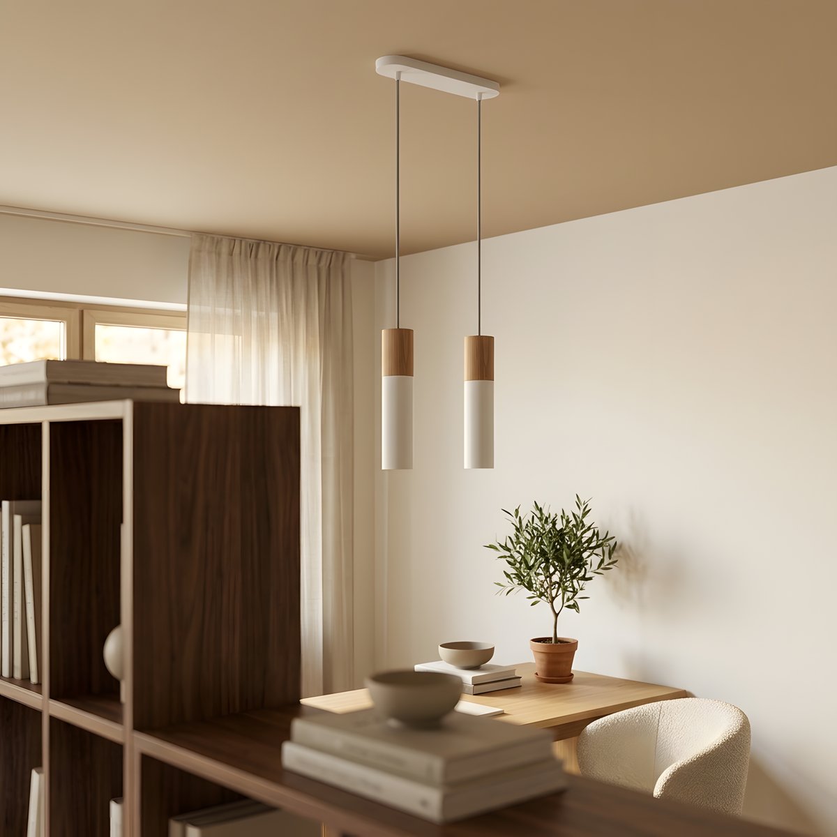 Talvira suspension blanc et bois, salon