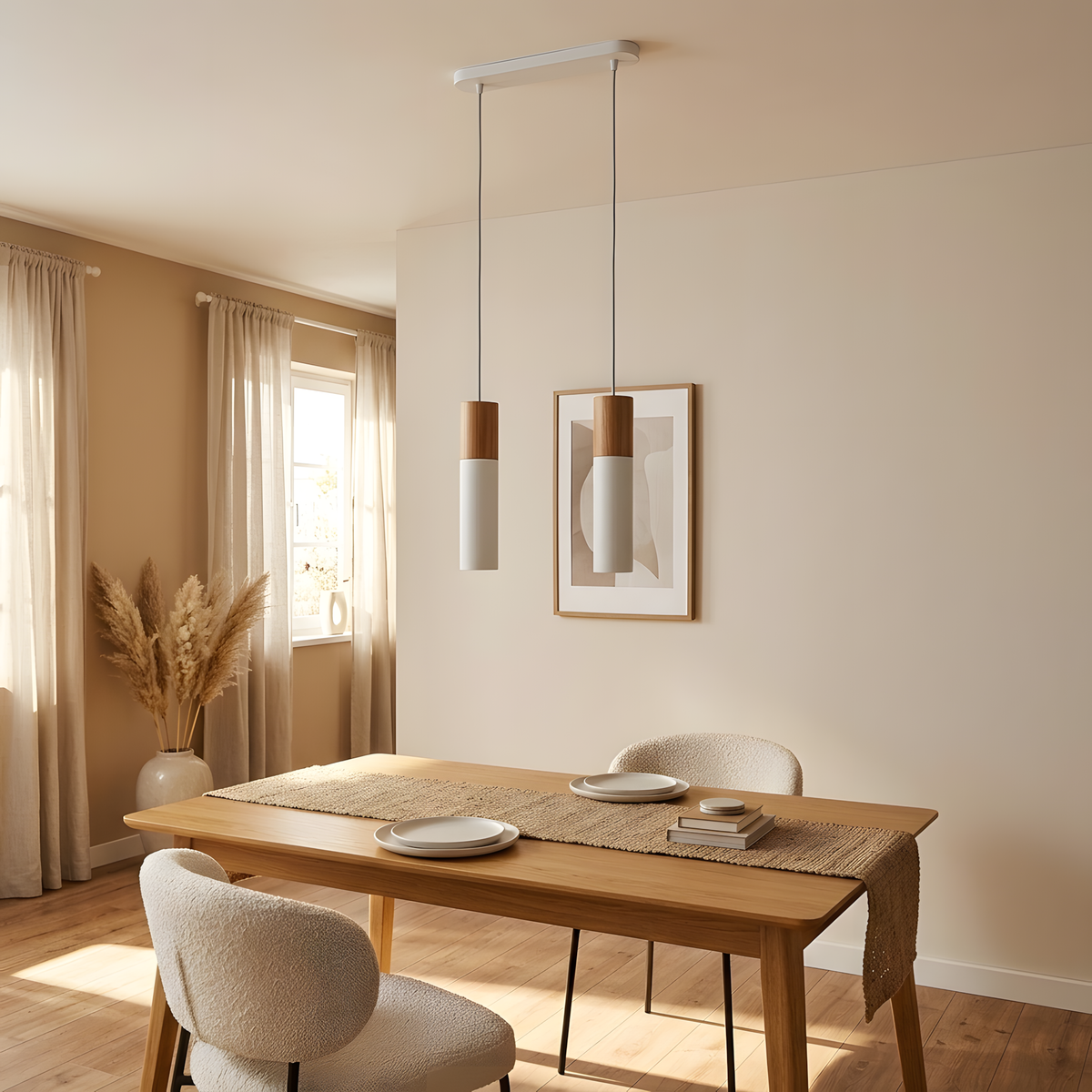 Talvira suspension blanc et bois, salle à manger