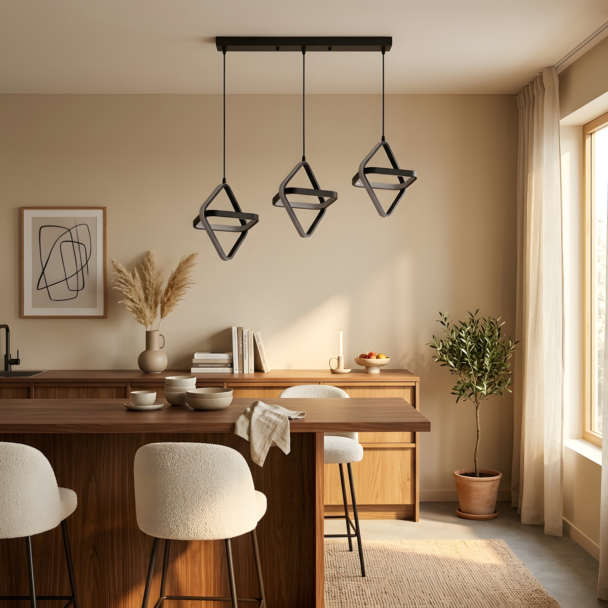 Tropicaya suspension LED acier poli, lumière du soir