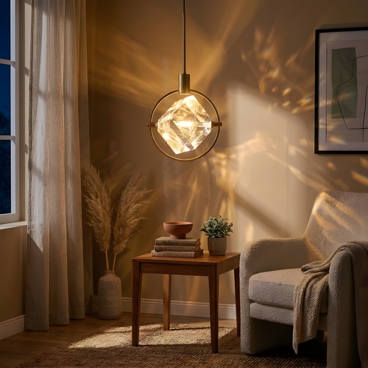 Vantea suspension ondulée dorée, salon