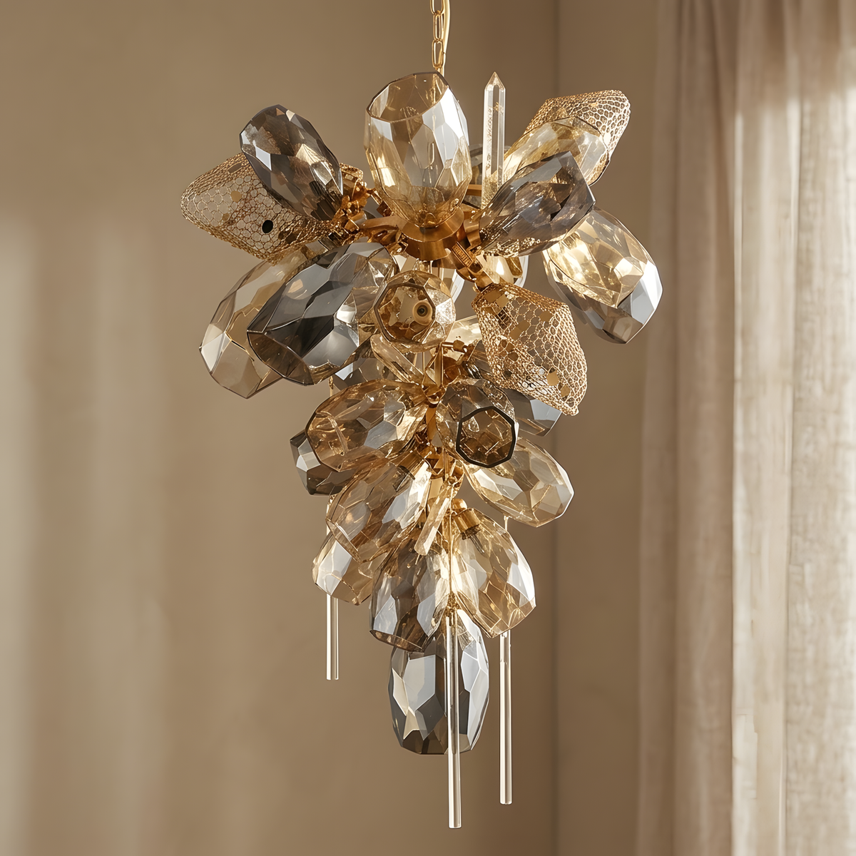 Vestara suspension cascade verre et chrome, entrée