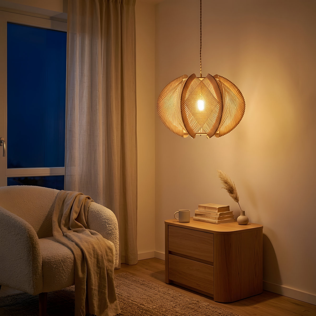 Vintaris suspension bois et bambou, salon