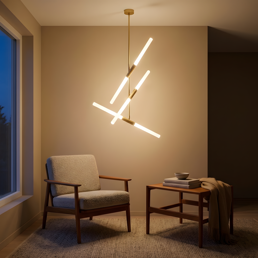 Virelia suspension doré et verre mat, salon