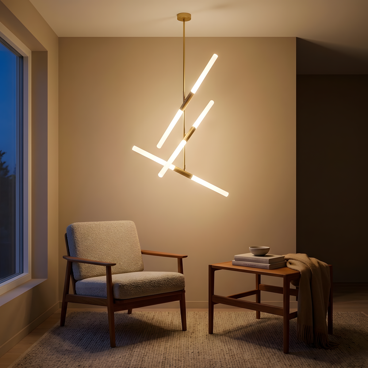 Virelia suspension doré et verre mat, salon