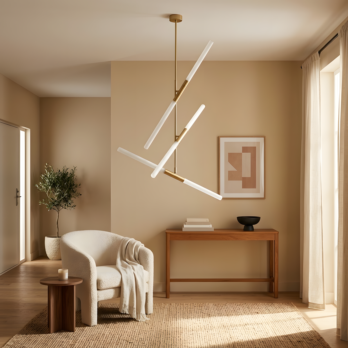 Virelia suspension doré et verre mat, lumière du soir