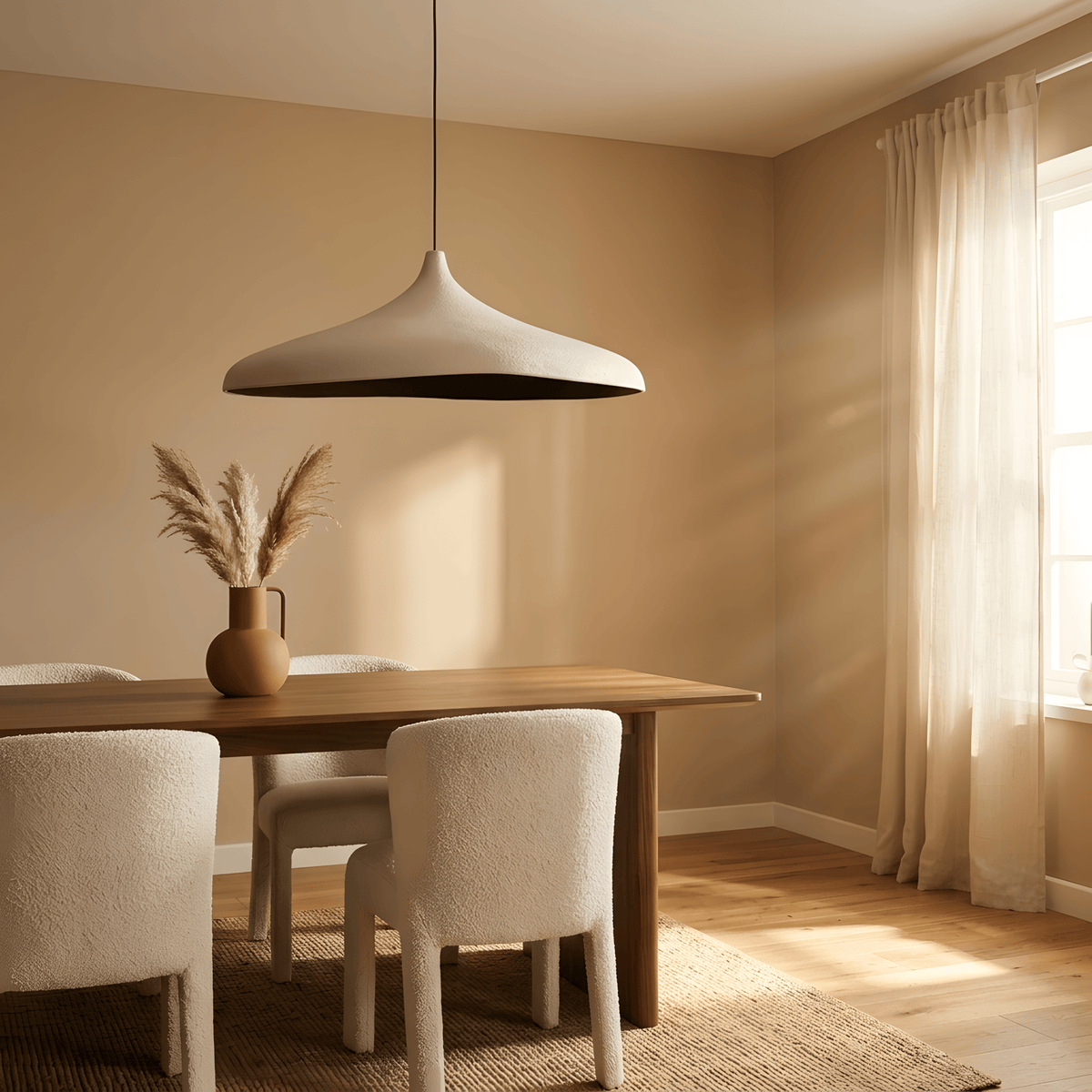 Wabilo suspension micro-ciment au-dessus d'une table à manger, de jour
